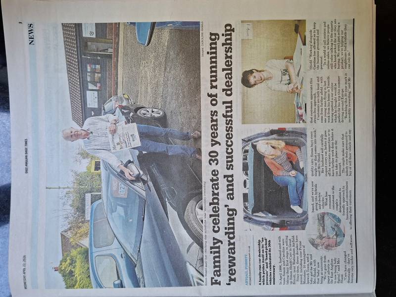 Simon Shield on the forecourt at Simon Shield Cars, Great Bricett — as featured in the East Anglian Daily Times, Wednesday 22nd April 2026. Photo: Caroline Shield.